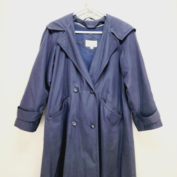 SOPHISTICATE PETITE  Navy Blue Thermal Double-Breasted Trench Coat Size 0 Womens - Picture 4 of 14